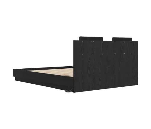 Gultas Rāmis Ar Atzveltni Melns Ozolkoks 150 X 200 Cm Vidaxl