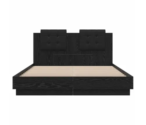 Gultas Rāmis Ar Atzveltni Melns Ozolkoks 150 X 200 Cm Vidaxl