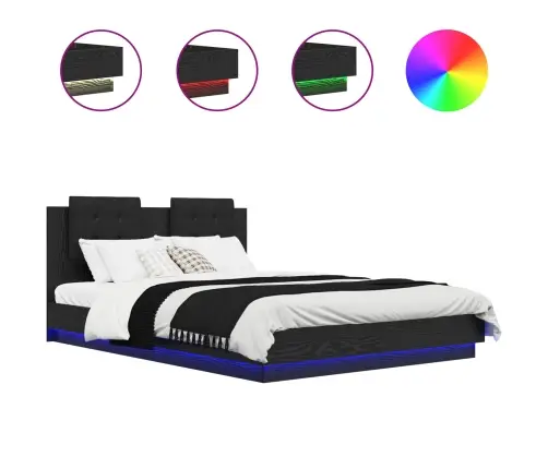 Gultas Rāmis Ar Atzveltni Melns Ozolkoks 150 X 200 Cm Vidaxl