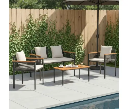 Āra Mēbeļu Komplekts 4 Pcs Melns Un Krēmkrāsas Balts Pe Ratan Vidaxl