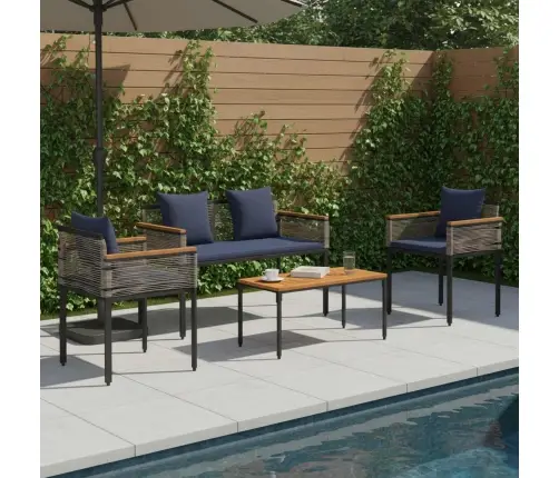 Āra Mēbeļu Komplekts 4 Pcs Pelēka Un Tumši Zila Pe Ratan Vidaxl