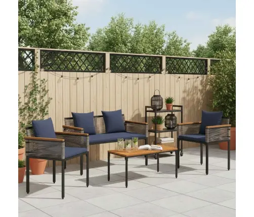 Āra Mēbeļu Komplekts 4 Pcs Pelēka Un Tumši Zila Pe Ratan Vidaxl