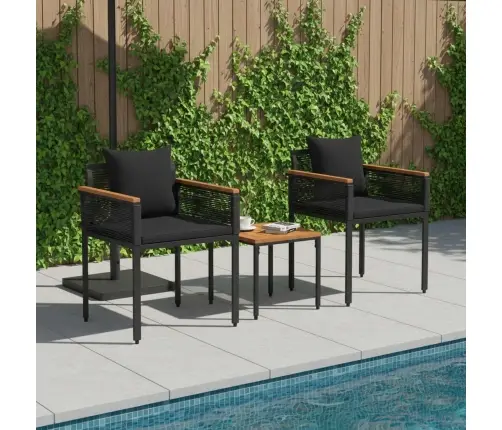 Āra Mēbeļu Komplekts Ar Spilvenu 3 Pcs Melna Pe Ratan Vidaxl