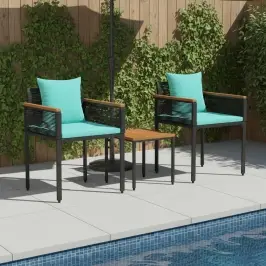 Āra Mēbeļu Komplekts 3 Pcs Melns Un Tirkīzs Pe Ratan Vidaxl