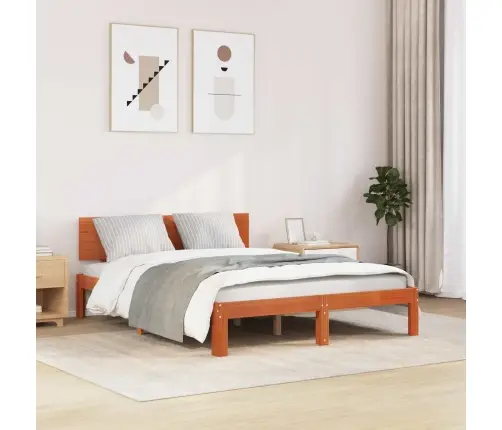 Gultas Rāmis Vaks Brūns 135 X 190 Cm Ciets Priedes Koks Vidaxl