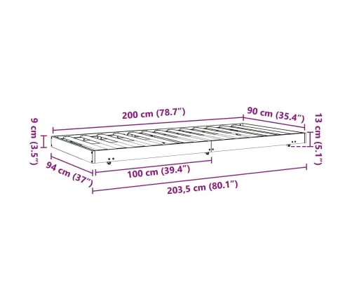 Gultas Rāmis Vaks Brūns 90 X 200 Cm Ciets Priedes Koks Vidaxl