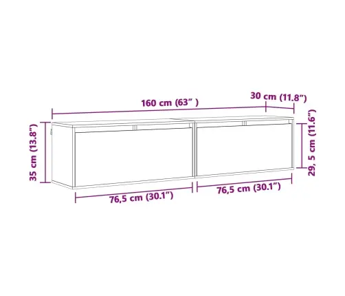 Sienas Skapis Ar Plauktu 2 Pcs Vaks Brūns 80 X 30 X 35 Cm Vidaxl