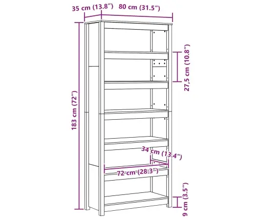 Knygų Spinta Vaško Ruda 80 X 35 X 183 Cm Kietos Pušies Mediena