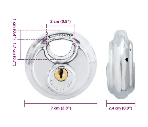 Discus Lock Ar Atslēgām 2 Pcs Sudraba 7 X 2.4 X 7 Cm Vidaxl