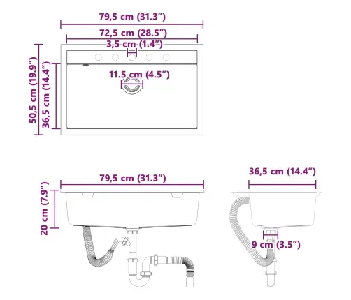 Izlietne Balts 795 X 505 Mm 80% Kvarca Un 20% Sveķu Vidaxl