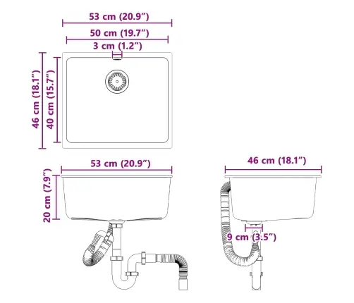 Izlietne Melna 530 X 460 Mm 80% Kvarts Un 20% Sveķi Vidaxl