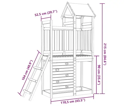 Spēļu Tornis Brūna 110,5 X 52,5 X 215Cm Ciets Priedes Koks Vidaxl