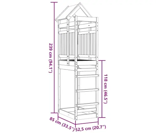 Spēļu Tornis Brūna 52.5 X 85 X 239 Cm Ciets Priedes Koks Vidaxl