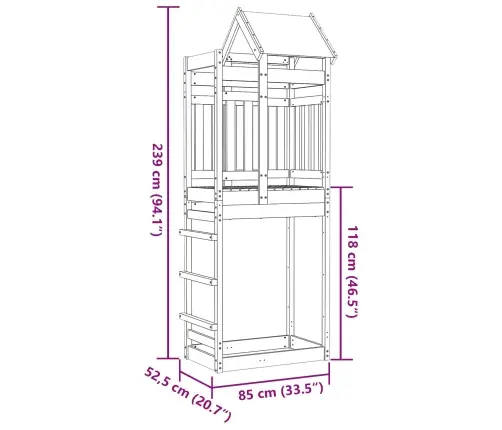 Spēļu Tornis Brūna 85 X 52,5 X 239 Cm Cieta Impregnēta Koksne Vidaxl