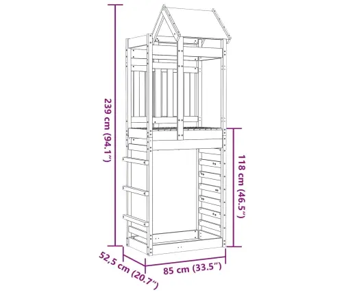 Spēļu Tornis Brūna 85 X 52,5 X 239 Cm Ciets Priedes Koks Vidaxl