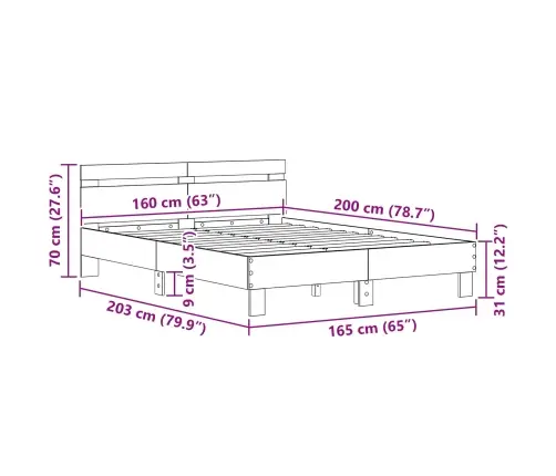 Gultas Rāmis Artisānā Ozols 160 X 200 Cm Inženierijas Koks Vidaxl