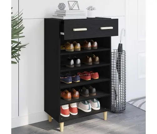 Apavu Skapis Melns Ozolkoks 60 X 35 X 105 Cm Inženierijas Koks Vidaxl