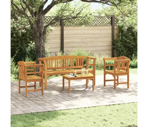 Mēbeļu Komplekts Ar Spilvenu 4 Pcs Dabiska Cietā Akācijas Koks Vidaxl