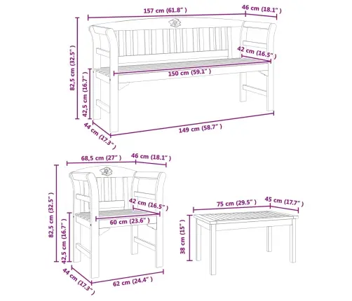 Mēbeļu Komplekts Ar Spilvenu 4 Pcs Dabiska Cietā Akācijas Koks Vidaxl