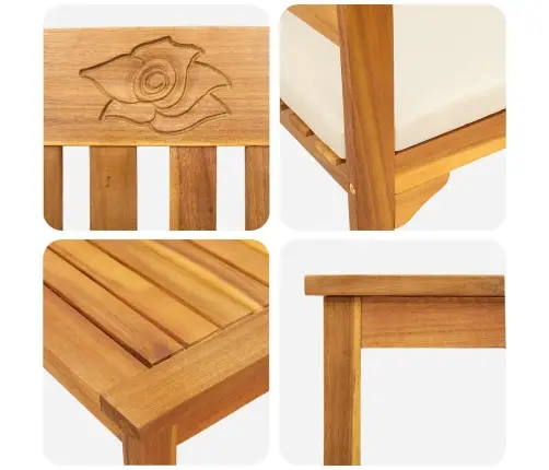 Mēbeļu Komplekts Ar Spilvenu 3 Pcs Dabiska Cietā Akācijas Koks Vidaxl