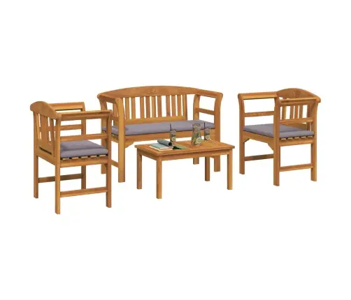 Mēbeļu Komplekts Ar Spilvenu 3 Pcs Dabiska Cietā Akācijas Koks Vidaxl