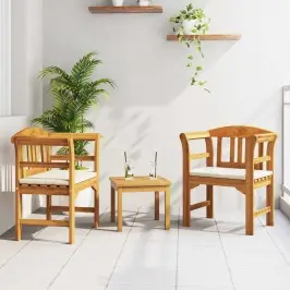 Mēbeļu Komplekts Ar Spilvenu 3 Pcs Dabiska Cietā Akācijas Koks Vidaxl