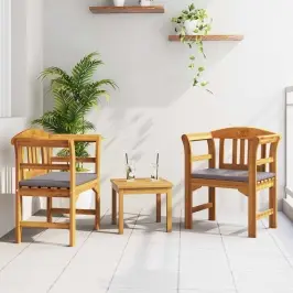 Mēbeļu Komplekts Ar Spilvenu 3 Pcs Dabiska Cietā Akācijas Koks Vidaxl