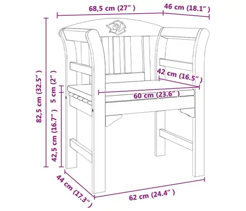 Sols Ar Spilvenu Dabīgā Eļļas Apdare 68,5 X 46 X 82,5 Cm Vidaxl