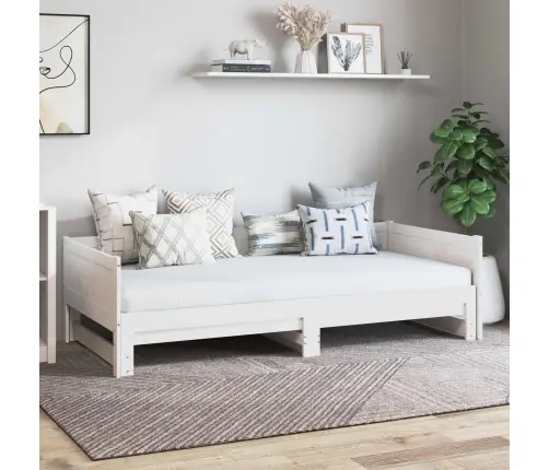 Izvelkamais Dienas Gultas Balts 180 X 200 Cm Ciets Priedes Koks Vidaxl