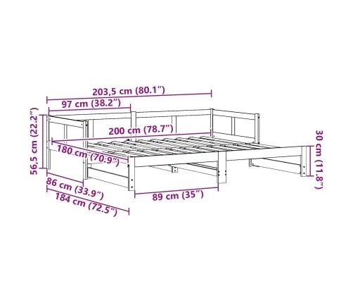 Izvelkamais Dienas Gultas Balts 180 X 200 Cm Ciets Priedes Koks Vidaxl