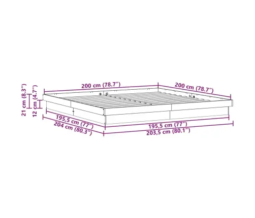 Lovos Rėmas Balta 200 X 200 Cm Kietos Pušies Mediena
