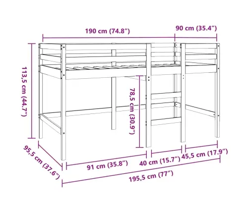 Loft Gulta Vaks Brūns 90 X 190 Cm Ciets Priedes Koks Vidaxl