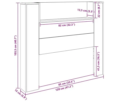 Galvas Dēlis Skapītis Artisānā Ozols 120 X 15 X 103.5 Cm Vidaxl