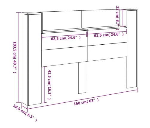 Galvgalis Balts 160 X 16,5 X 103,5 Cm Inženierijas Koks Vidaxl
