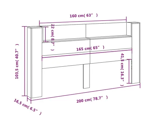 Galvgalis Pelēks Sonoma 200 X 16,5 X 103,5 Cm Inženierijas Koks Vidaxl