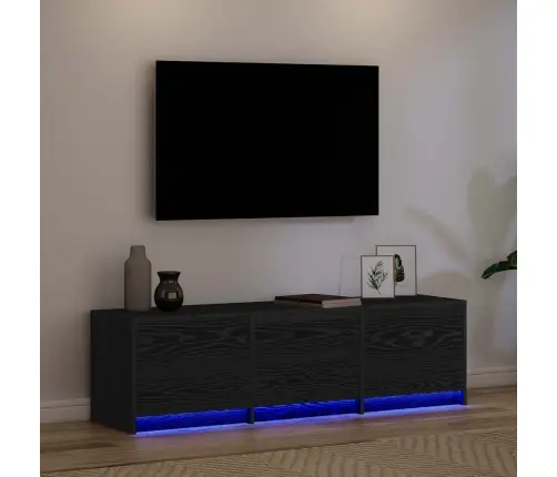 Tv Skapis Ar Led Gaismām Melns Ozolkoks 140 X 34 X 40 Cm Vidaxl