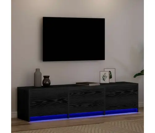 Tv Skapis Ar Led Gaismām Melns Ozolkoks 162 X 34 X 40 Cm Vidaxl