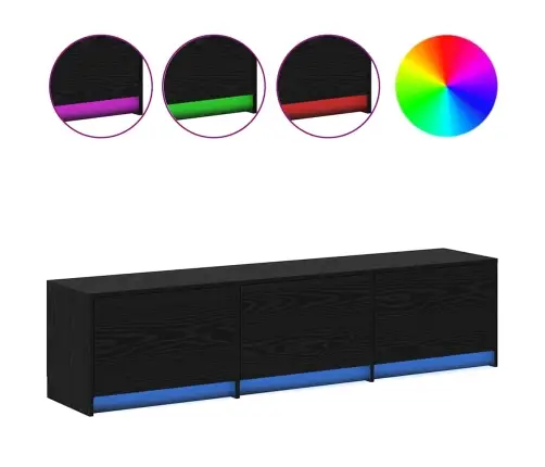 Tv Skapis Ar Led Gaismām Melns Ozolkoks 162 X 34 X 40 Cm Vidaxl