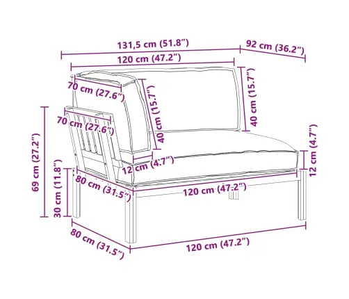 Diivanikomplekt Padjaga Hall 132 X 92 X 69 Cm Tugev Akatsiapuu
