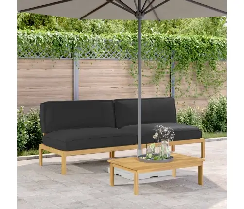 Dīvānu Komplekts Melna 240 X 80 X 69 Cm Cietā Akācijas Koks Vidaxl