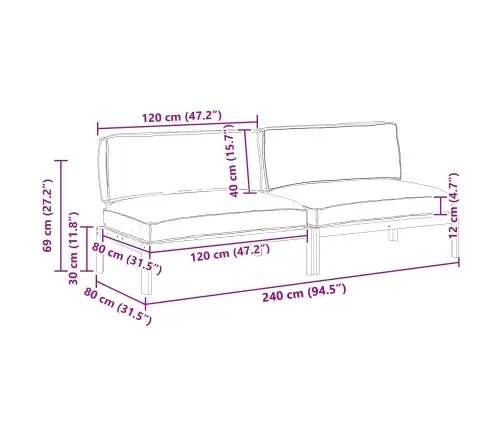 Dīvānu Komplekts Melna 240 X 80 X 69 Cm Cietā Akācijas Koks Vidaxl