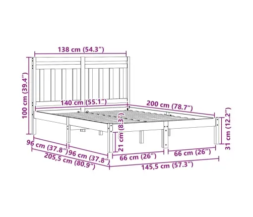 Lovos Rėmas Vaško Ruda 140 X 200 Cm Kietos Pušies Mediena