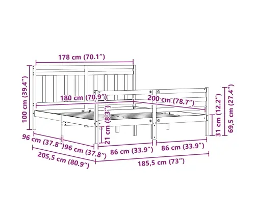Gultas Rāmis Ar Galvas Klāju 2 Pcs Vaks Brūns 180 X 200 Cm Vidaxl