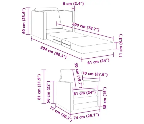 Sulankstomas Sofas-Lova Balta 74 X 77 X 81 Cm Pvc