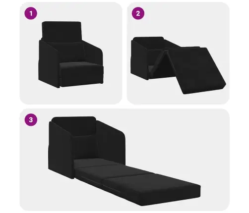 Saliekamais Dīvāns Gultas Melna 65 X 80 X 83 Cm Samts Vidaxl