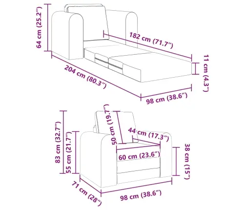Sulankstomas Sofas-Lova Šviesiai Pilka 98 X 71 X 83 Cm Audinys