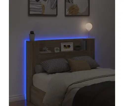 Galvas Dēlis Ar Led Ar Plauktu Sonoma 140 X 16,5 X 103,5 Cm Vidaxl