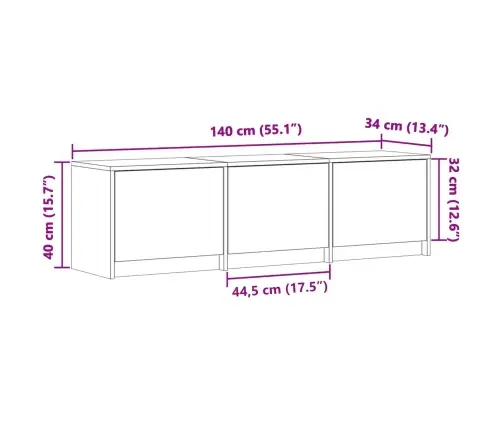 Televizora Skapīša Balts 140 X 34 X 40 Cm Inženierijas Koks Vidaxl