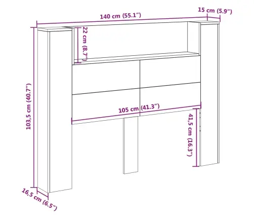 Galvas Dēlis Ar Led Dūmaka Ozols 140 X 16,5 X 103,5 Cm Vidaxl