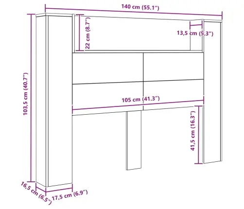 Galvas Dēlis Ar Led Ar Plauktu Vecs Koks 140 X 16,5 X 103,5 Cm Vidaxl